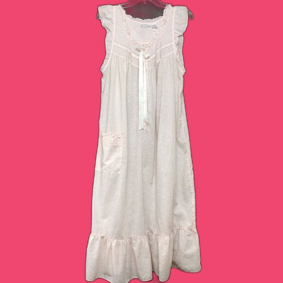 Miss Elaine Womens Medium Light Pink Nightgown Floral Ruffle Sleeve Pocket Soft - Picture 1 of 11
